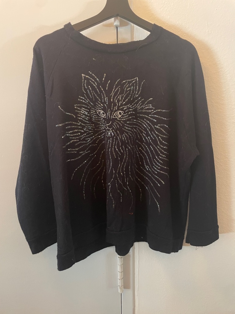 Vintage glitter cat crew neck sweater sz m
